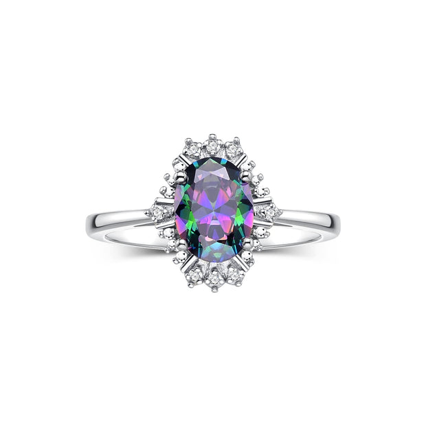 Rylos Ring showcasing a 7X5MM Oval Gemstone & Sparkling Diamonds - Exquisite Color Stone Jewelry for Women in Sterling Silver, Available in Sizes 5-10