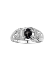 Rylos Men's Rings Classic Designer Style 8X6MM Oval Gemstone & Diamond Ring - Color Stone Birthstone Sterling Silver Ring for Men, Sizes 8-13.