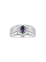 Rylos Men's Rings Classic Design 7X5MM Oval Gemstone & Sparkling Diamond Ring - Color Stone Birthstone Rings for Men, Sterling Silver Rings in Sizes 8-13.