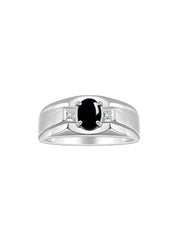 Rylos Men's Rings Classic Design 7X5MM Oval Gemstone & Sparkling Diamond Ring - Color Stone Birthstone Rings for Men, Sterling Silver Rings in Sizes 8-13.