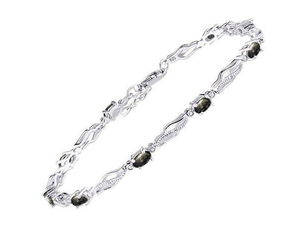 Rylos Bracelets for Women 925 Sterling Silver Serenity Wave Tennis Bracelet Gemstone & Diamonds Adjustable to Fit 7"-8" Wrist, 9 Gorgeous 5X3MM Jewelry for Women Friendship Bracelets