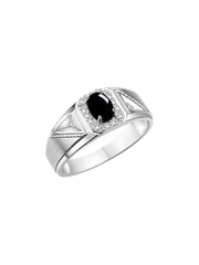 RYLOS Men's Rings Classic 7X5MM Oval Gemstone & Diamond Ring - Color Stone Birthstone Rings for Men, Sterling Silver Ring in Sizes 8-13. Unique Mens Jewlery