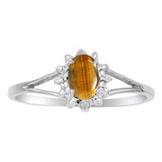 Rylos Rings For Women 14K White Gold - Tiger Eye Ring 6X4MM Color Stone Gemstone Jewelry For Women Gold Ring