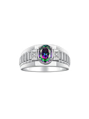 Rylos Men's Rings Classic Designer Style 8X6MM Oval Gemstone & Sparkling Diamond Ring - Color Stone Birthstone Rings for Men, in Sterling Silver, Sizes 8-13. Timeless Sophistication in Men's Jewelry!