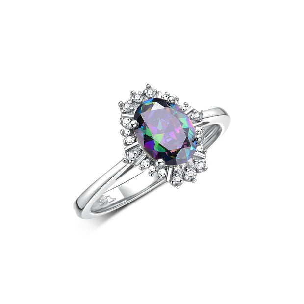 Rylos Ring showcasing a 7X5MM Oval Gemstone & Sparkling Diamonds - Exquisite Color Stone Jewelry for Women in Sterling Silver, Available in Sizes 5-10