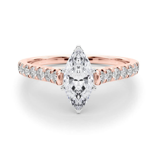 Rylos 14K White/Rose/Yellow Gold Prong Set Prong Set Engagement Ring | Marquise Cut | Certified Lab Grown Diamond Ring | VS-SI Quality | Available in Size 5-10