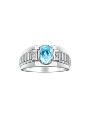 Rylos Men's Rings Classic Designer Style 8X6MM Oval Gemstone & Sparkling Diamond Ring - Color Stone Birthstone Rings for Men, in Sterling Silver, Sizes 8-13. Timeless Sophistication in Men's Jewelry!