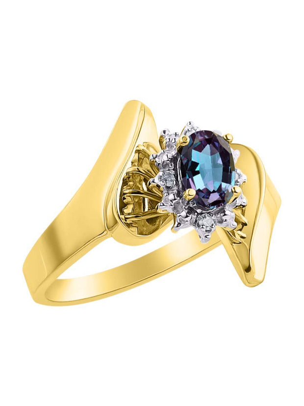 Rylos Floral Designer Ring with 6X4MM Oval Gemstone & Sparkling Diamonds in Yellow Gold Plated Silver- Birthstone Jewelry for Women - Available in Sizes 5 to 10 Embrace Elegance!