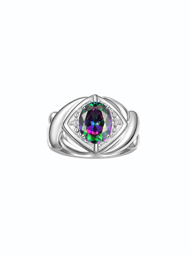 Rylos 14K White Gold XOXO Hugs & Kisses Ring with 9X7MM Gemstone & Diamonds - Expressive Color Stone Jewelry for Women in Sizes 5-10