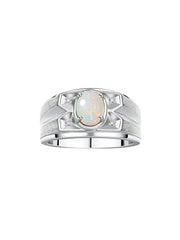 RYLOS Men's Rings Classic Designer Style 8X6MM Oval Gemstone & Diamond Ring - Color Stone Birthstone Rings for Men, Sterling Silver Ring in Sizes 8-13.