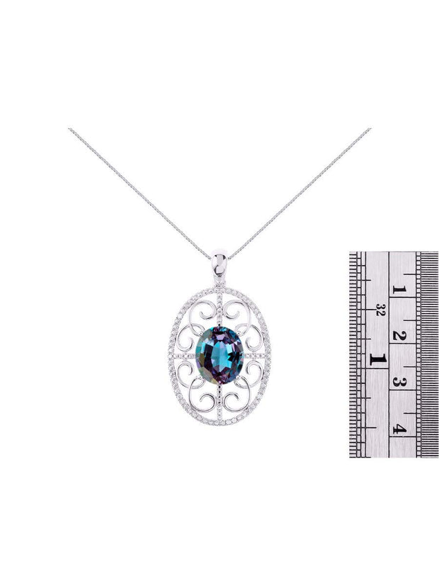 Rylos 14K White Gold Halo Designer Style Necklace: Gemstone & Diamond Pendant, 18" Chain, 12X10MM, Women's Elegant Jewelry