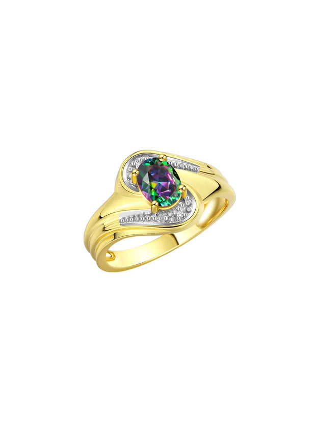 Rylos Designer Swirl Style Ring Yellow Gold Plated Silver 925 : 7X5MM Oval Gemstone & Diamond Accent - Birthstone Jewelry for Women - Available in Sizes 5-10.