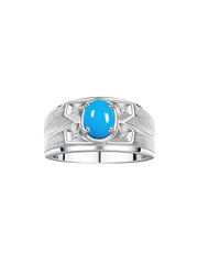 RYLOS Men's Rings Classic Designer Style 8X6MM Oval Gemstone & Diamond Ring - Color Stone Birthstone Rings for Men, Sterling Silver Ring in Sizes 8-13.