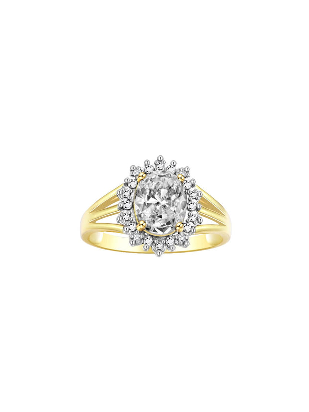 Rylos 14K Yellow Gold Ring: Princess Diana Inspired 9X7MM Gemstone and Dazzling Halo of Diamonds - Exquisite Jewelry for Women in Sizes 5-10