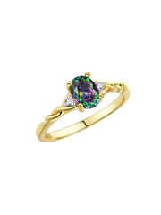 Rylos Yellow Gold Plated Silver Classic Birthstone Ring - 7X5MM Oval Gemstone & Diamonds - Women's Jewelry, Sizes 5-10