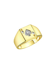 Rylos Gambling Rings Designer Ring: Lucky Ace of Spades Poker Ring with Diamond - Yellow Gold Plated Sterling Silver Ring, Sizes 6-13. Perfect Pinky Ring Choice!