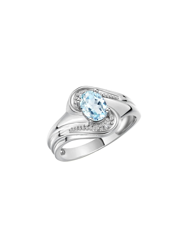 Rylos Designer Swirl Style Ring Sterling Silver 925 : 7X5MM Oval Gemstone & Diamond Accent - Birthstone Jewelry for Women - Available in Sizes 5-10.