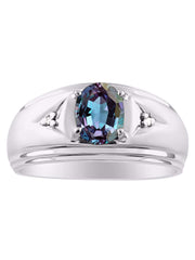 Rylos Men's Rings Classic Design 8X6MM Oval Gemstone & Sparkling Diamond Ring - Color Stone Birthstone Rings for Men, Sterling Silver Rings in Sizes 8-13. Elevate Your Style with Timeless Elegance!