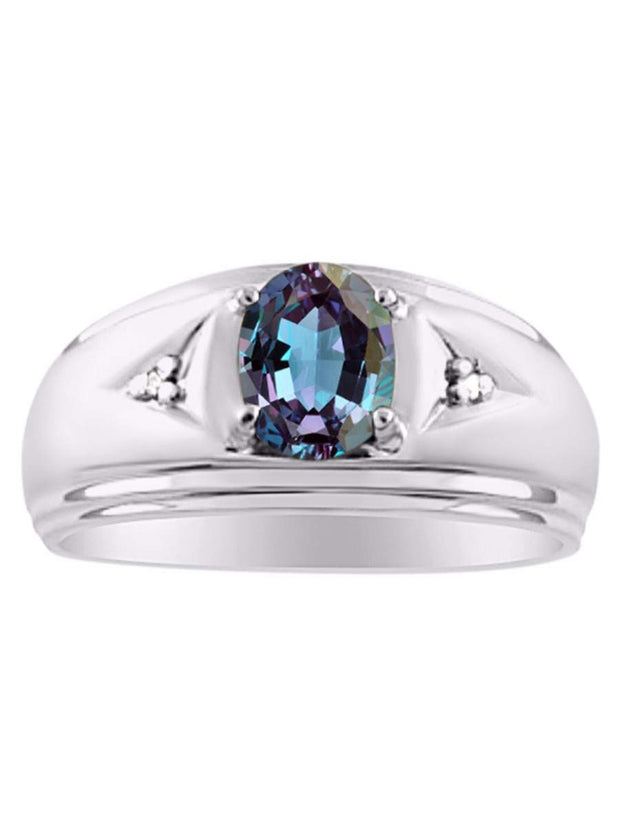 Rylos Men's Rings Classic Design 8X6MM Oval Gemstone & Sparkling Diamond Ring - Color Stone Birthstone Rings for Men, Sterling Silver Rings in Sizes 8-13. Elevate Your Style with Timeless Elegance!