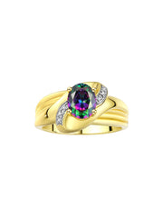 Rylos Ring with Oval 9X7MM Gemstone & Diamonds - Classic Design Gem Jewelry for Women in Yellow Gold Plated Silver, Available in Sizes 5-10