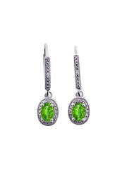 RYLOS Women's Sterling Silver Dangling Earrings - Oval Shape Gemstone & Diamonds - 6X4MM Birthstone Earrings - Exquisite Color Stone Jewelry