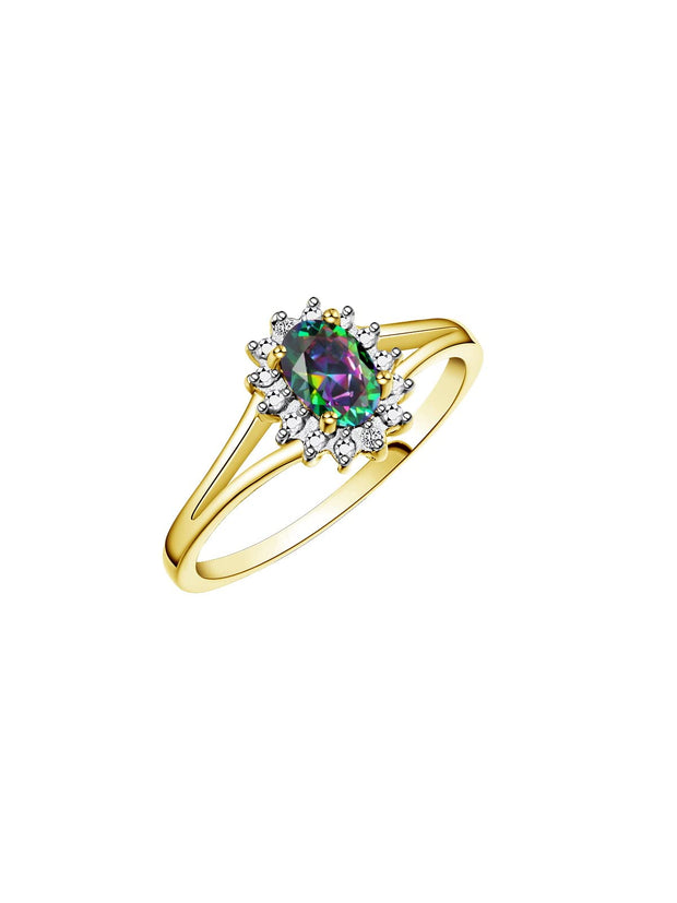 Rylos Halo Ring: Diamond Birthstone with 6X4MM Oval Gemstone - Women's Jewelry in Yellow Gold Plated Silver - Stunning Diamond Ring Sizes 5-10