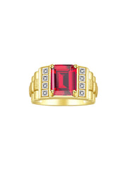 Rylos Men's Rings Yellow Gold Plated Silver Designer Style 10X8MM Emerald Cut Shape Gemstone & Diamonds - Color Stone Birthstone Rings for Men, Sizes 8-13.