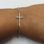 Rylos Sterling Silver Rhodium Plate White CZ Cross Bracelet in 7" length Plus 1" Extender with Ball Chain