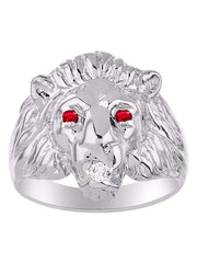 Rylos Lion Head Ring with Gemstone Eyes & Diamond Mouth – Fun Designer Rings in Sizes 6-13 in Sterling Silver