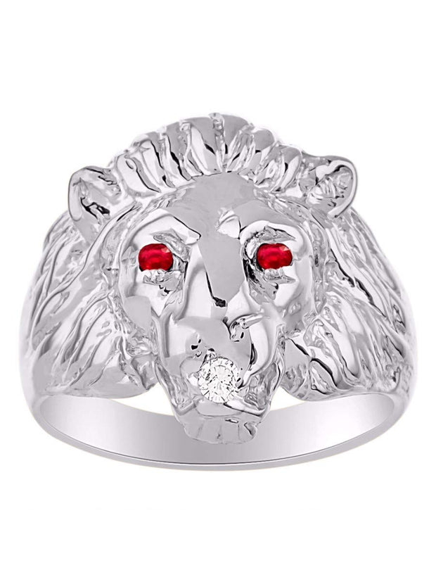 Rylos Lion Head Ring with Gemstone Eyes & Diamond Mouth – Fun Designer Rings in Sizes 6-13 in Sterling Silver