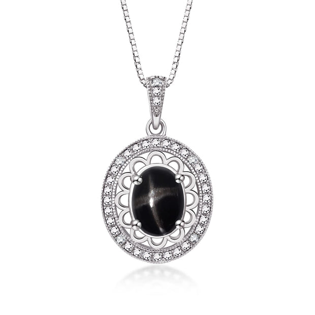 Rylos Sterling Silver Halo Designer Necklace: Gemstone & Diamond Pendant, 18" Chain, 8X6MM Birthstone, Women's Elegant Jewelry