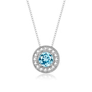 Rylos Halo Designer Necklace: Gemstone & Diamond, 18" Chain, 4MM Birthstone, Sterling Silver Women's Elegant Jewelry