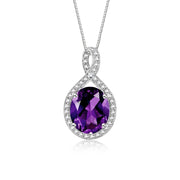 Rylos Sterling Silver Halo Designer Necklace: Gemstone & Diamond Pendant, 18" Chain, 12X10MM Birthstone, Elegant Women's Jewelry