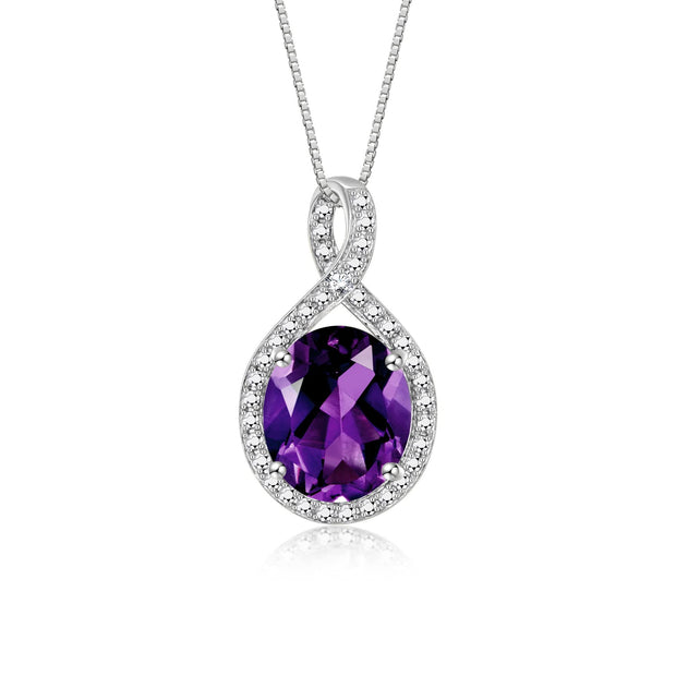 Rylos Sterling Silver Halo Designer Necklace: Gemstone & Diamond Pendant, 18" Chain, 12X10MM Birthstone, Elegant Women's Jewelry