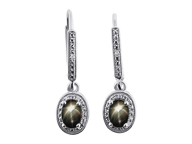 RYLOS Women's 14K White Gold Dangling Earrings - Oval Shape Gemstone & Diamonds - 6X4MM Birthstone Earrings - Exquisite Color Stone Jewelry