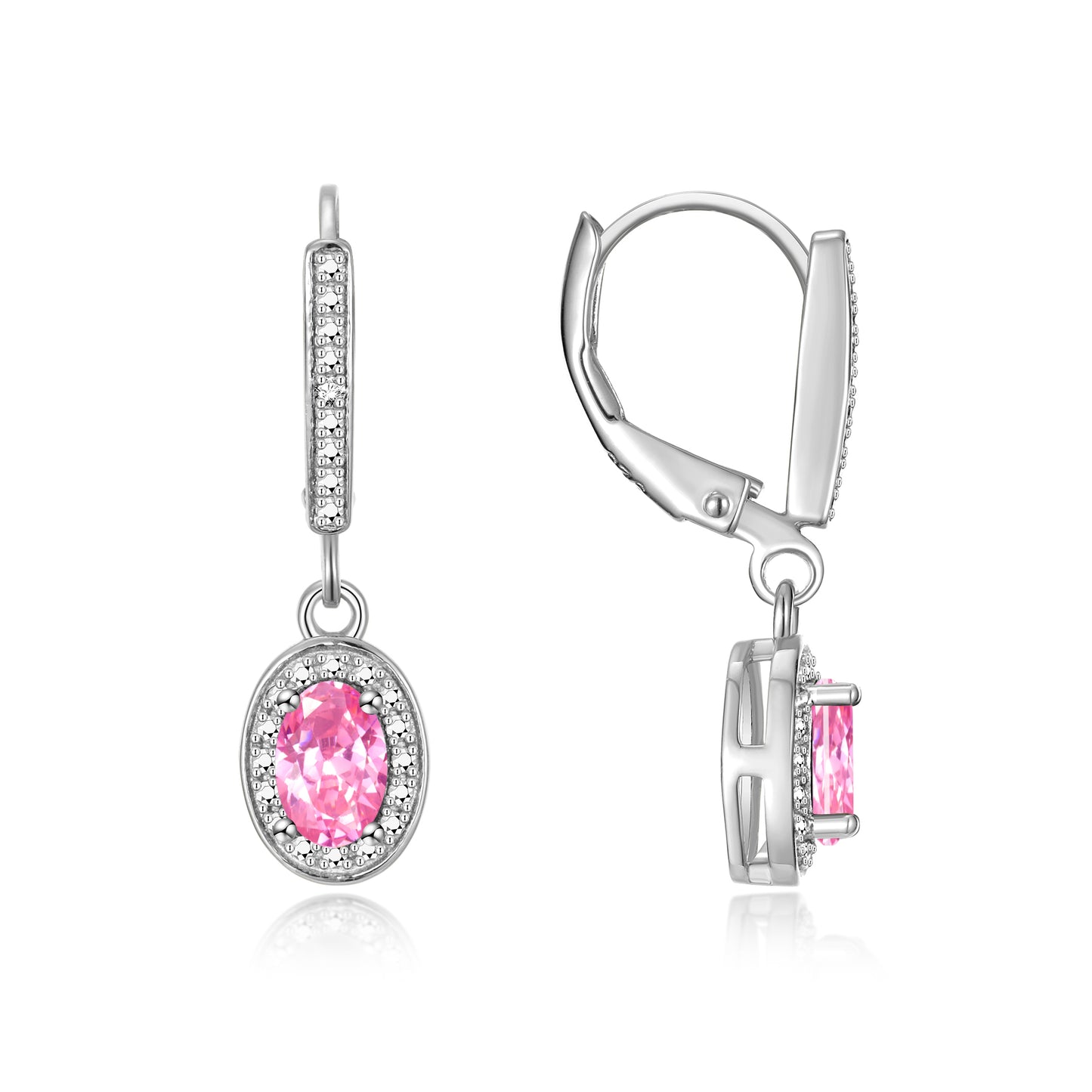 RYLOS Women's 14K White Gold Dangling Earrings - Oval Shape Gemstone & Diamonds - 6X4MM Birthstone Earrings - Exquisite Color Stone Jewelry