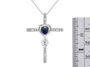 Rylos Women's 14K White Gold Heart Gemstone & Diamond Cross Necklace. 6MM Birthstone. With 18" Chain. Elegant Jewelry for Women.