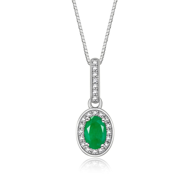 Rylos Matching Jewelry Sterling Silver Halo Designer Set: Ring, Earring & Pendant Necklace. Gemstone & Diamonds, 6X4MM Birthstone. Sizes 5-10.