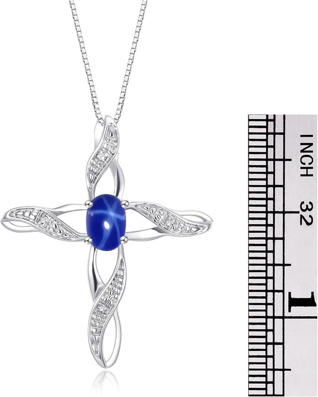 Rylos Necklace Sterling Silver 925 Cross Necklace with Gemstone & Diamonds Pendant with 18" Chain 7X5MM Birthstone Womens Jewelry Silver Necklace For Women Diamond Necklace