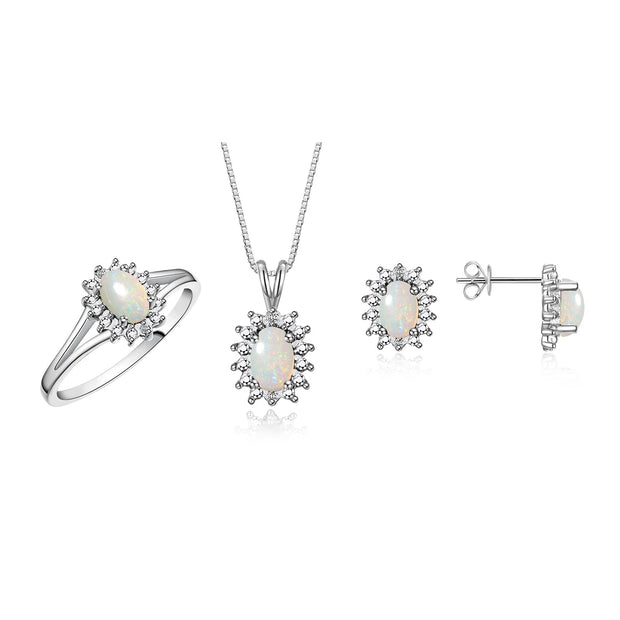 RYLOS Women's Sterling Silver Birthstone Set: Ring, Earring & Pendant Necklace. Gemstone & Diamonds, 6X4MM Birthstone. Perfectly Matching Friendship Jewelry. Sizes 5-10.