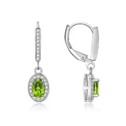 RYLOS Women's Sterling Silver Dangling Earrings - Oval Shape Gemstone & Diamonds - 6X4MM Birthstone Earrings - Exquisite Color Stone Jewelry