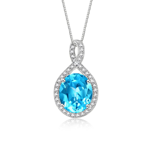 Rylos Sterling Silver Halo Designer Necklace: Gemstone & Diamond Pendant, 18" Chain, 12X10MM Birthstone, Elegant Women's Jewelry