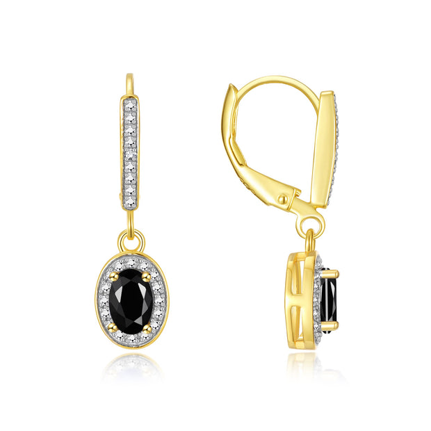 Rylos 14K Yellow Gold Dangling Earrings - 6X4MM Oval Faceted Onyx & Sparkling Diamonds - Exquisite Birthstone Jewelry