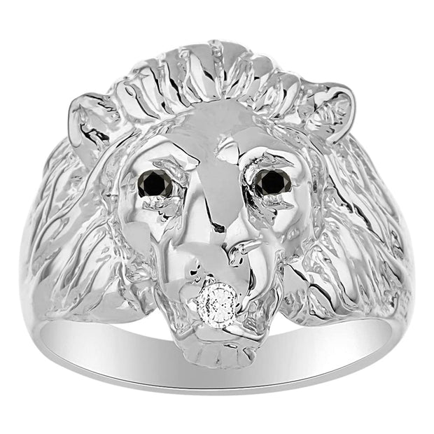 Rylos Lion Head Ring with Gemstone Eyes & Diamond Mouth – Fun Designer Rings in Sizes 6-13 in Sterling Silver