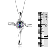 Rylos Sterling Silver Cross Necklace: Gemstone & Diamond Pendant, 18" Chain, 7X5MM Birthstone, Elegant Women's Jewelry