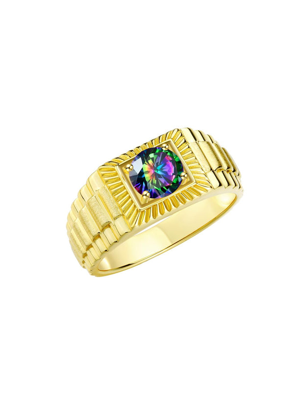 Rylos Men's 14K Yellow Gold Gemstone Ring - Exquisite 7MM Round Design, Birthstone Statement Piece for Men - Available in Sizes 8-13