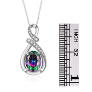 Rylos Sterling Silver Classic Designer Necklace: Gemstone & Diamond Pendant, 18" Chain, 9X7MM Birthstone, Women's Elegant Jewelry