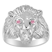 Rylos Lion Head Ring with Gemstone Eyes & Diamond Mouth – Fun Designer Rings in Sizes 6-13 in Sterling Silver