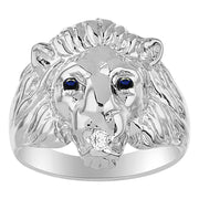 Rylos Lion Head Ring with Gemstone Eyes & Diamond Mouth – Fun Designer Rings in Sizes 6-13 in Sterling Silver