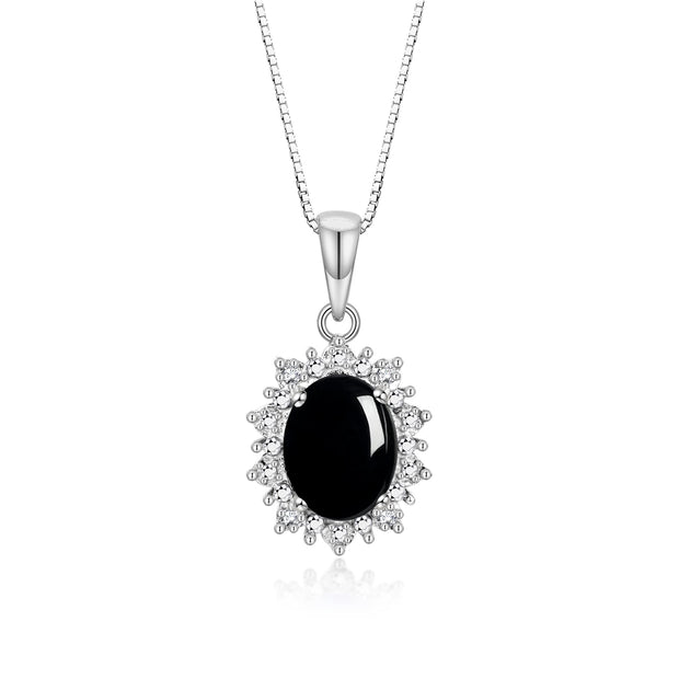 Rylos Princess Diana Inspired Necklace: Gemstone & Diamond Sterling Silver Pendant, 18 Chain, 9X7MM Birthstone, Women's Jewelry